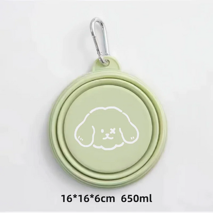 350/650ml Collapsible Pet Travel Bowl Leakproof Silicone Dog & Cat Food Water Dish Portable Outdoor Feeder with Carabiner Clip