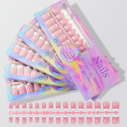 150pcs Nude White Fake Nails Need Adhesive Glue Glitter Press on Nails Women Wearable Nail Art Stickers Full Finished False Nail