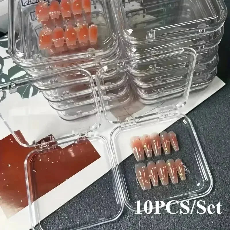 10PCS Press-On Nail Storage Acrylic Boxes with Adhesive Sheets Transparent Clear Nail Boxes Jewelry Storage Tool&Accessories