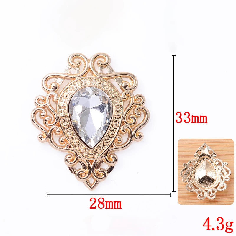 33*28mm Droplet diamond pendant accessories, flat bottom brooch accessories, DIY accessories, headwear accessories 10PCS