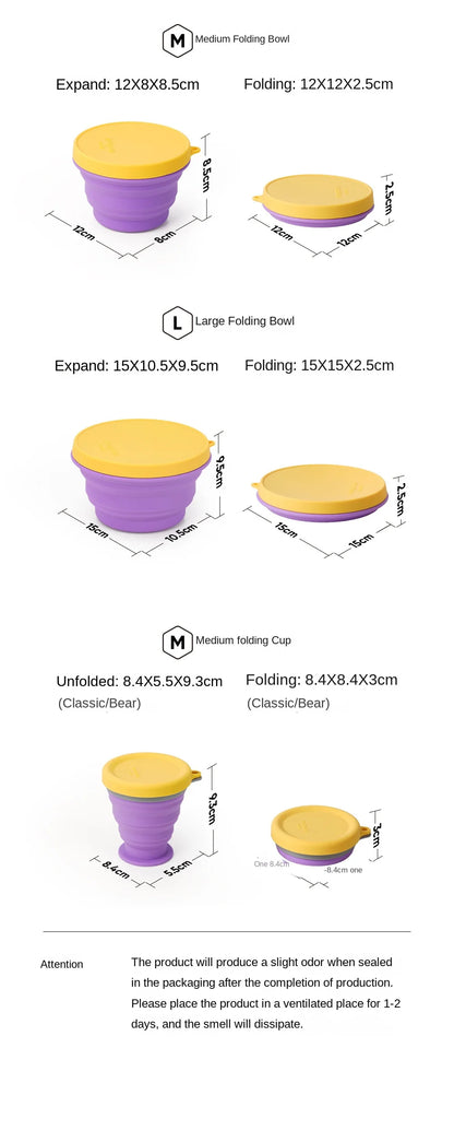 Silicone Bowl Foldable with Lid Camping Baby Travel Portable Round Large Food Container Heat Resistant Salad Bowl