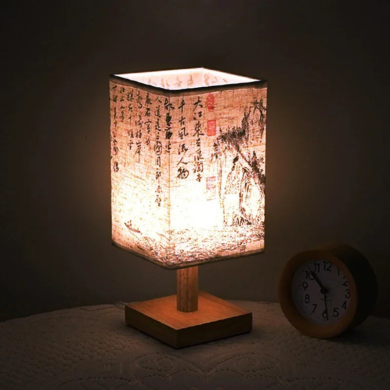 LED  Decoration Table Lamps Simple Chinese Style Dimmable Plug Night Light Fabric Lampshade Square Bedroom Bedside Desk Lights