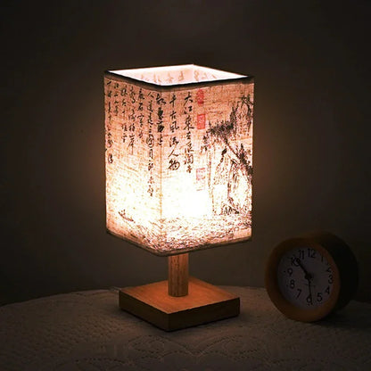 LED  Decoration Table Lamps Simple Chinese Style Dimmable Plug Night Light Fabric Lampshade Square Bedroom Bedside Desk Lights