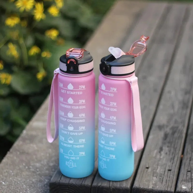 1L 1000ml Water Bottle Liter Stay Hydrated  Material Plastic Sport Bottle Reminder Times Sports Outdoor Fitness Office Running