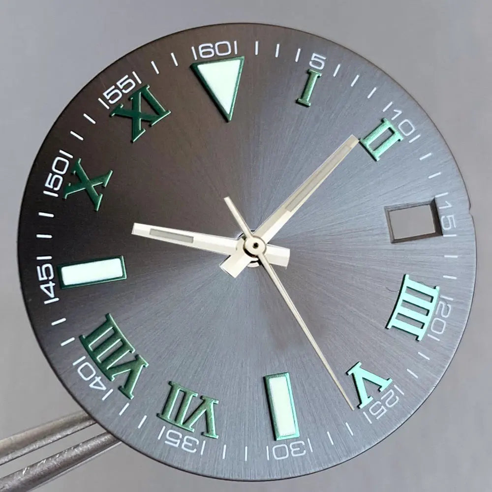 Grey Silver Sunburst 29mm Watch Dial fit NH35 NH35A NH36A Silver/Gold/Rose Gold/Green Roman Numerals Index Hand Set Watch Parts