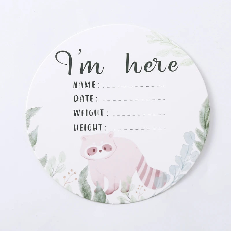 Newborn Baby Growth Milestones 0-12 Months Paper Card Photo Accessory Cartoon Animal Pictures Souvenir Props Baby's Birth Gift