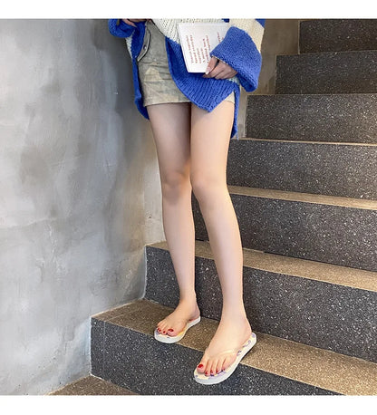 Flip Flops Trendy Summer Outerwear Fashionable Clip On Beach Slippers Anti Slip Couple'S Splint Slippers Leisure Convenience