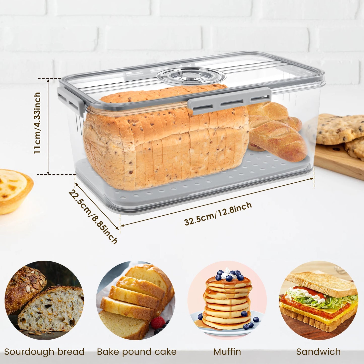 Bread Box Countertop Airtight Loaf Bread Storage Container Time Recording Bread Keeper Bread Holder Bin for Homemade Bread Bun