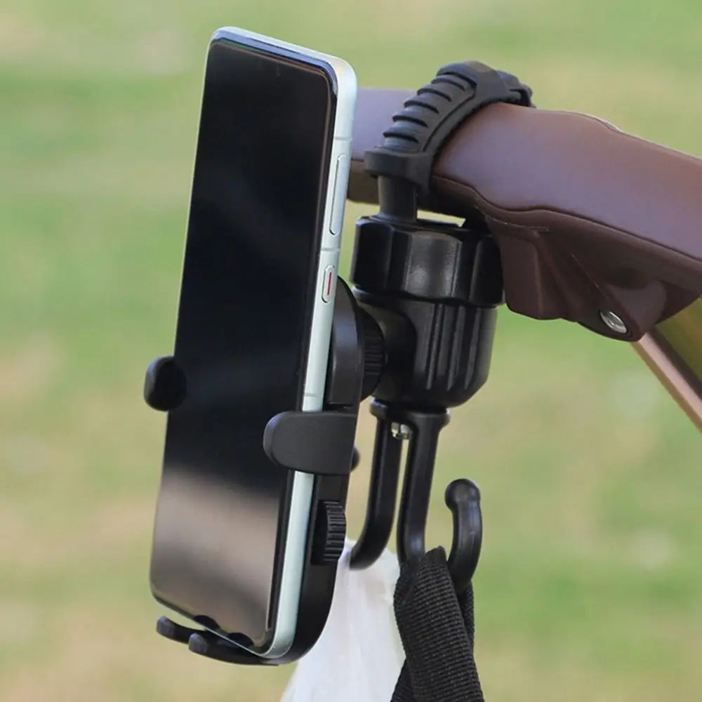 2 in 1 Baby Stroller Hooks Rotatable Creative Stroller Phone Holder Stable Detachable Bicycle Hanging Double Hook Universal