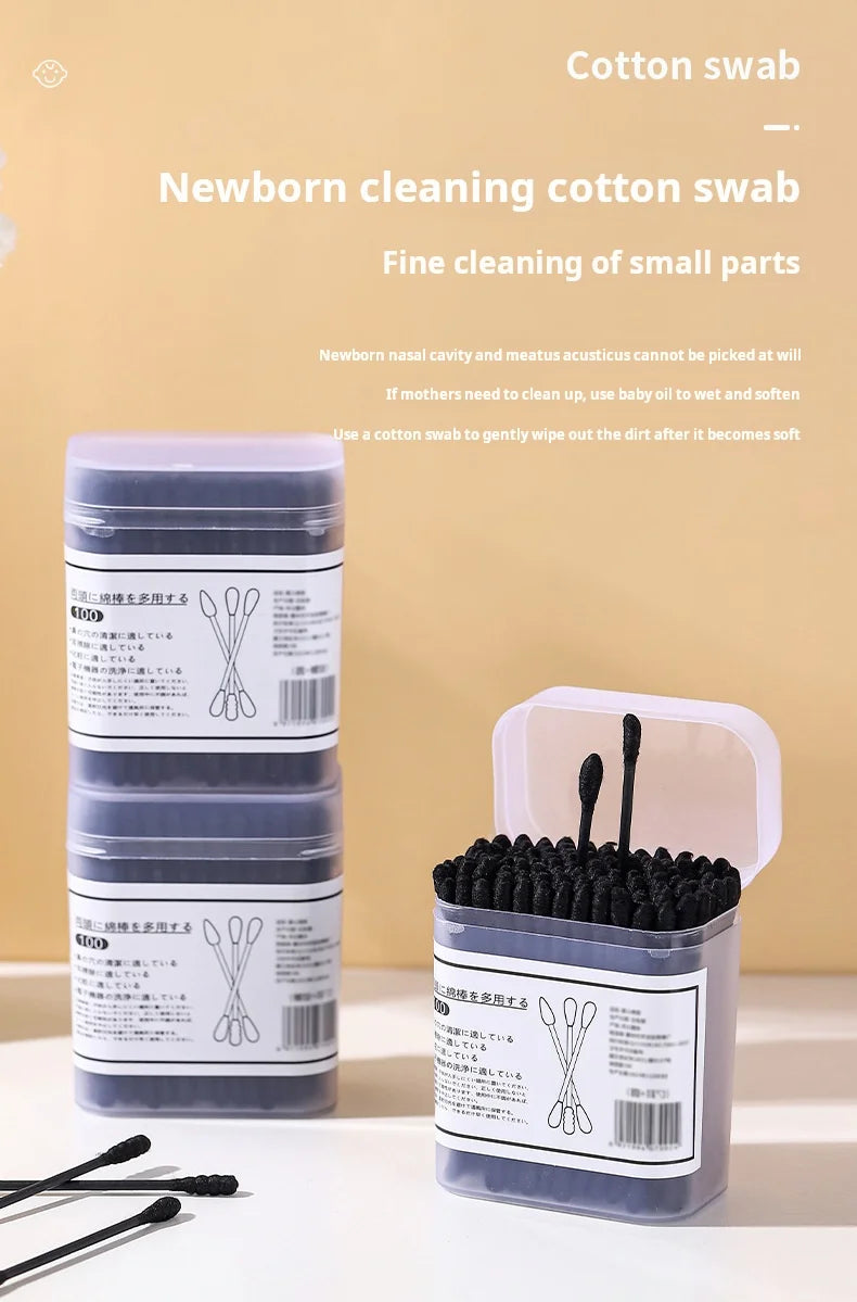 New Boxed Black Cotton Swabs Japanese Earpick Cotton Swabs Clean Blackhead Earpick Disposable Double-ended Cotton Swabs