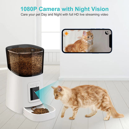 Video Automatic Pet Feeder with HD Camera, Food Dispenser for Cats and Dogs WiFi Smart Feeder with Camera 6L 2-Way Audio,Mobile