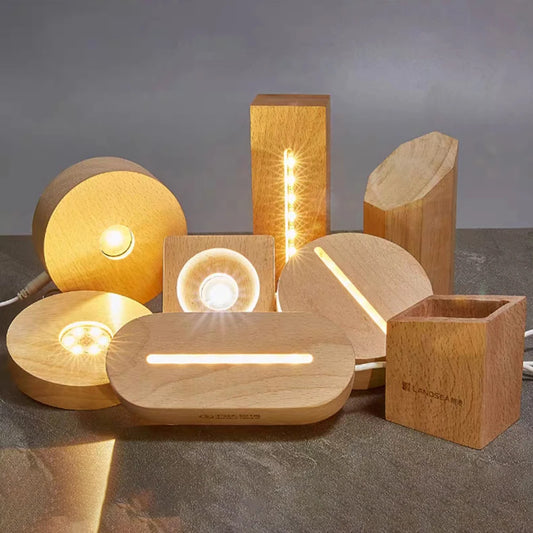Wood Desktop Decorative Lights Light Base Night Light Wooden Led Usb Display Light Display Stand Lamp Holder Lamp Art Ornament