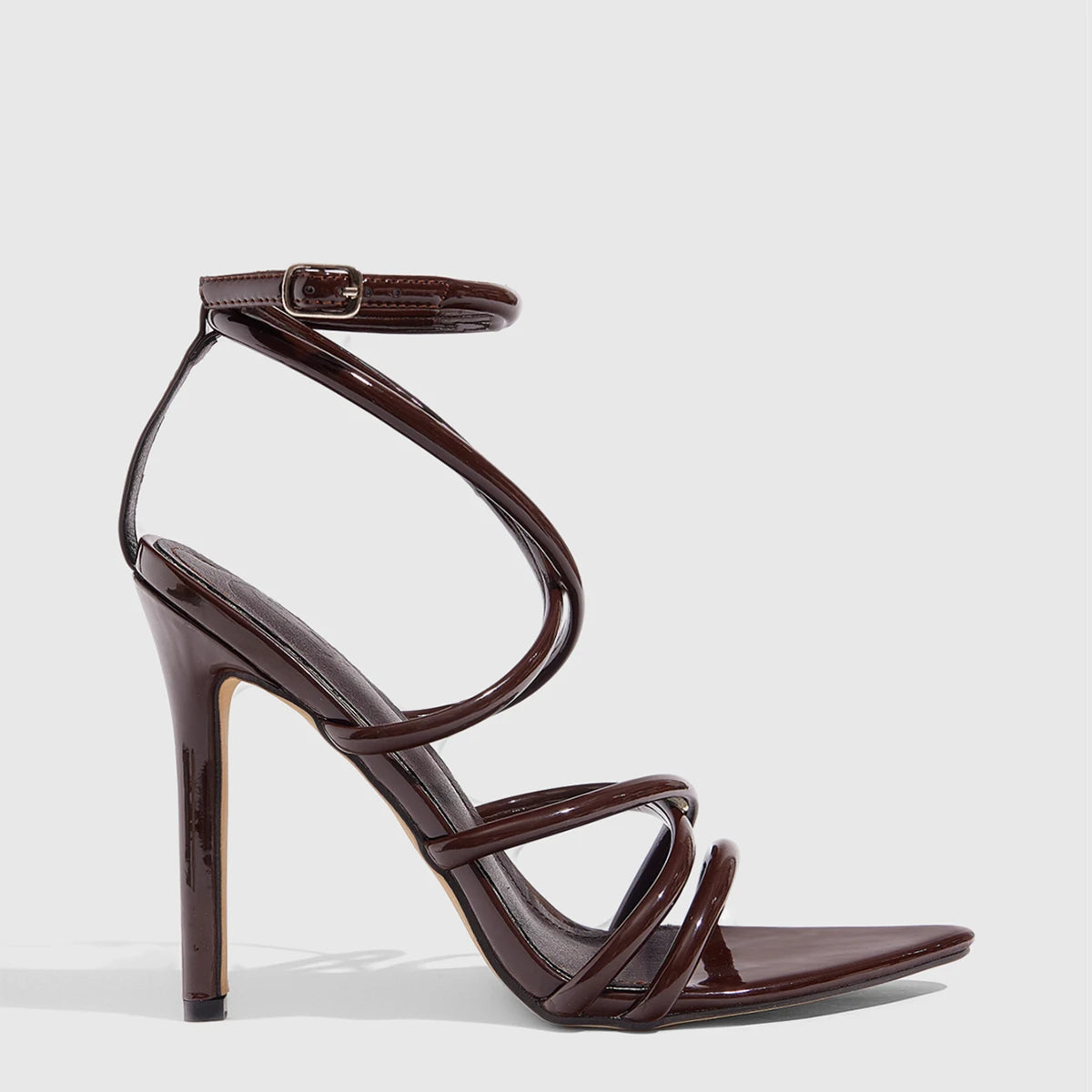 2025 Summer Sexy Ladies High Heels Spaghetti Straps Combination Patent Leather Buckle High Heeled Sandals Women