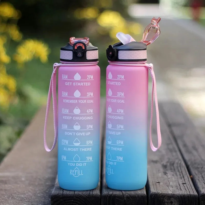 1L 1000ml Water Bottle Liter Stay Hydrated  Material Plastic Sport Bottle Reminder Times Sports Outdoor Fitness Office Running