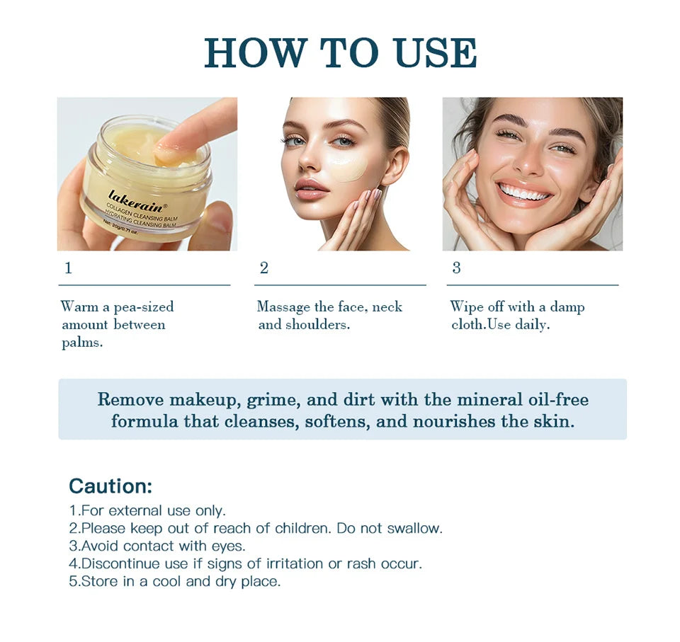 Pro-Collagen Cleansing Balm 3in1 Facial Cleanser For All Skin Types Soften Deep Cleanse Hydrate Makeup Non-greasy Cleansing Balm