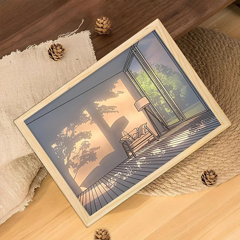 Decorative Led Light Painting USB Plug Dimming Wall Artwork Table Lamp Gift Indoor Sunlight Window Photo Night Luminous