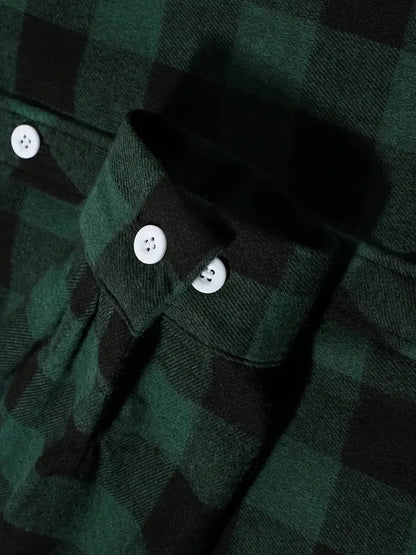 Spring and Autumn Fashion Cotton Long Sleeve Men's Shirt New Brushed Red Plaid Business Leisure Fit Flannel No iron