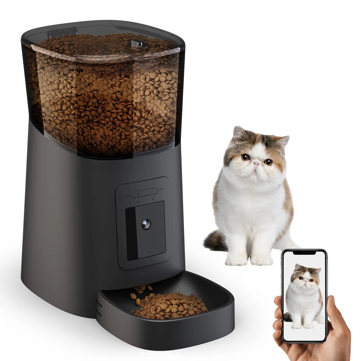 Video Automatic Pet Feeder with HD Camera, Food Dispenser for Cats and Dogs WiFi Smart Feeder with Camera 6L 2-Way Audio,Mobile
