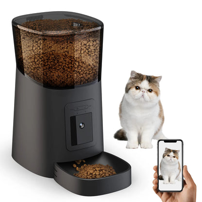 Video Automatic Pet Feeder with HD Camera, Food Dispenser for Cats and Dogs WiFi Smart Feeder with Camera 6L 2-Way Audio,Mobile