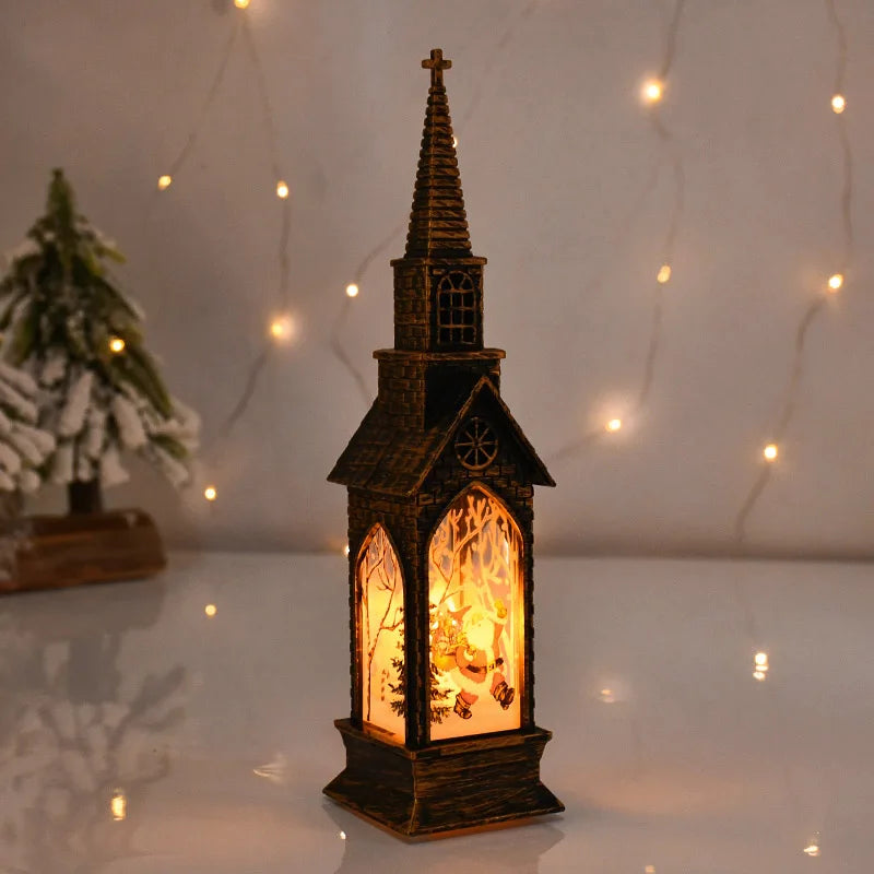 Christmas Church Castle Led Lantern Light Santa Claus Snowman Pattern Church Lights Christmas New Year Decoration For Home