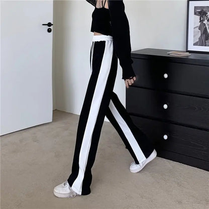 Wide Leg Palazzo Trousers for Women Black White Patchwork Baggy Summer Women's Straight Pants 2024 Korean Style Fashion Loose
