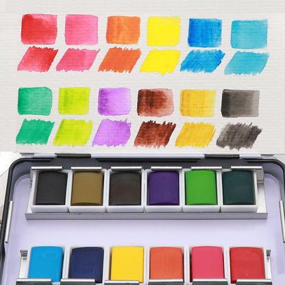 Artecho NEW Art Supplies Paint Set Tin Box Palette Solid Watercolor Set With 12 Essential Colors