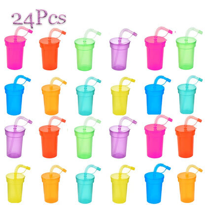 8/16/24pcs Neon Sipper Cups, Spill-Proof Cups with Lids and Straws - Ideal for School Events, Themed Parties, and Birthday Party