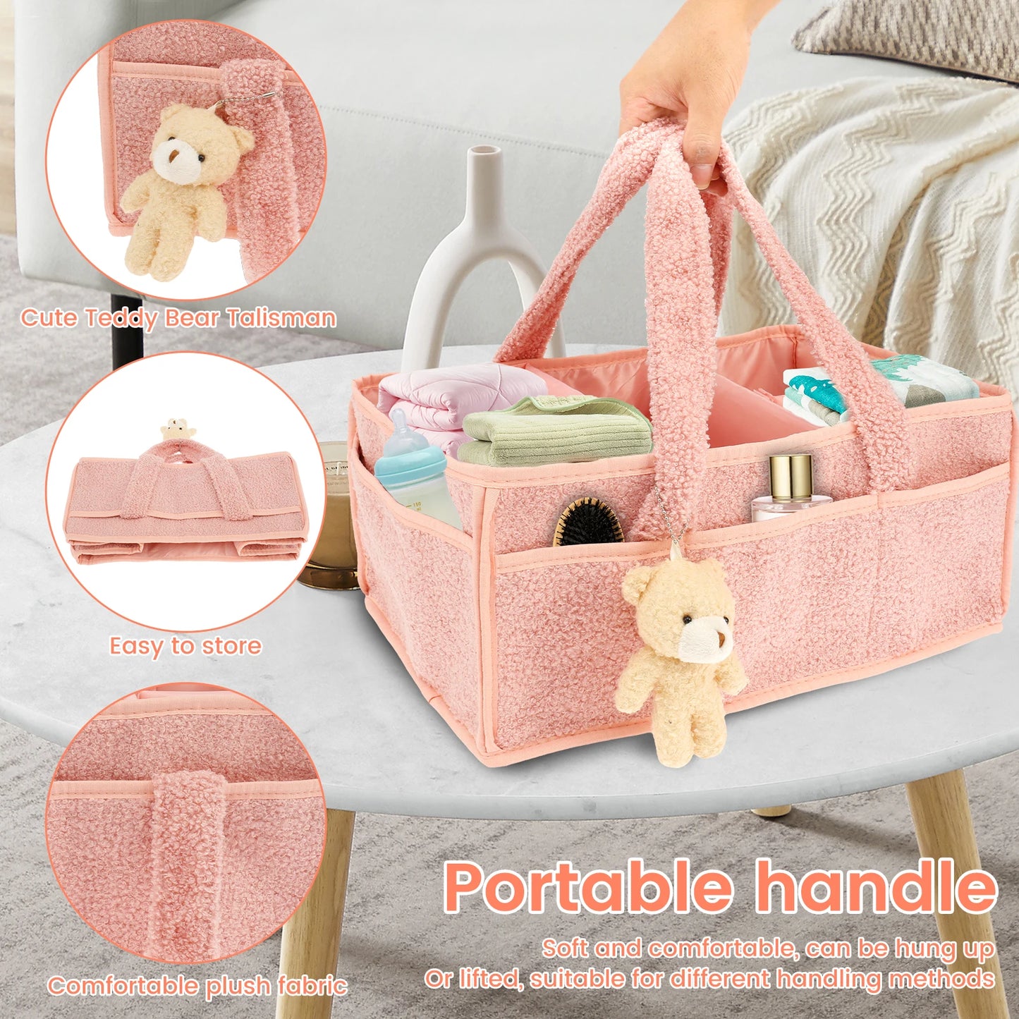 Diaper Bag for Baby Newborn Portable Diaper Caddy Organizer with Handle Large Pocket Diaper Bags Organizer for Baby Care