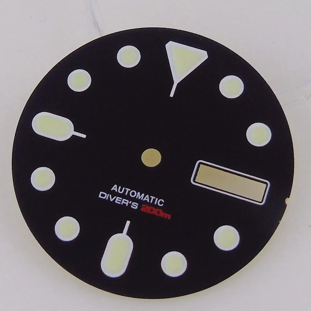 NH36 Watch Dial 29mm Weekday Date Orange/white/black Dial Face Plate Green Lume for Diver Watch Hand Set