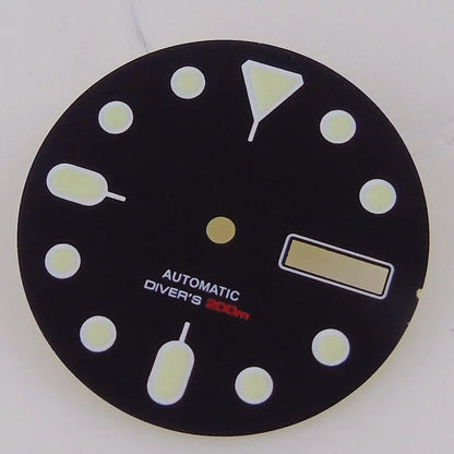 NH36 Watch Dial 29mm Weekday Date Orange/white/black Dial Face Plate Green Lume for Diver Watch Hand Set