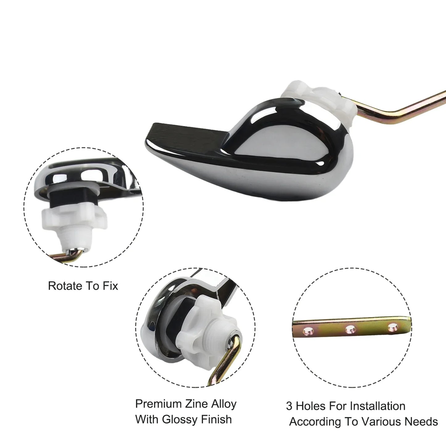 Toilet Tank Flush Lever Chrome Finish Handle Fittings Assembly Replacement Tools Bathroom Toilet Accessories