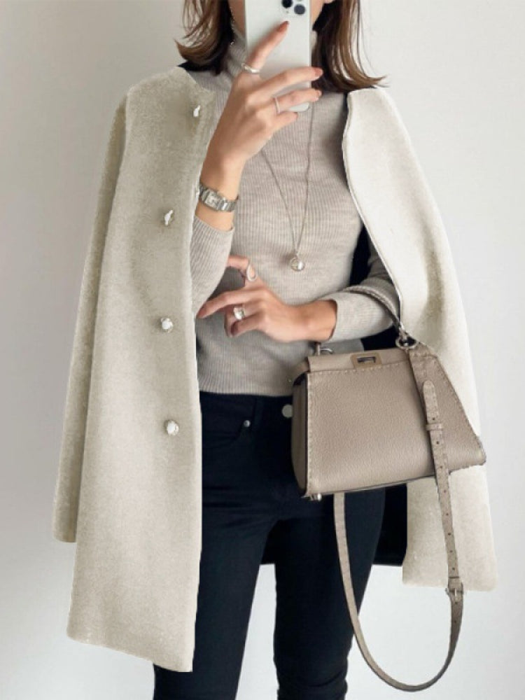 Japan Style Office Lady Elegant Solid Wool Coats Loose Casual Covered Button Jacket Autumn Winter All-match Blends Outwear