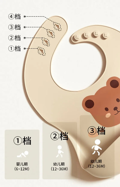 Children's Saliva Feeding Bib Cute Cartoon Baby Bib Waterproof and Adjustable Soft Silicone Bib Baby Feeding Accessories Bibs