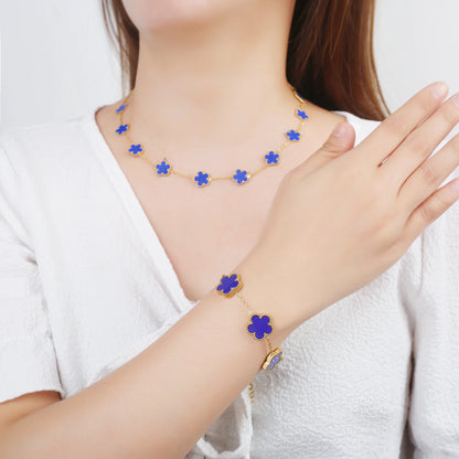 High Quality Hot Selling Plum Blossom Plant Five Leaf Flower Sweater Chain Bracelet Necklace Jewelry Set Stainless Steel Women's