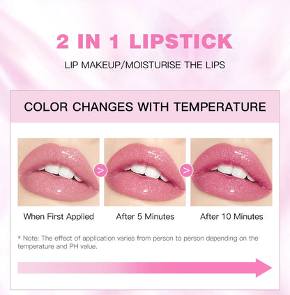 QIBEST Glitter Jelly Lipstick Lip Balm Colors Changing Lipstick Moisturizing Makeup Water Glossy Transparent Lip Stain Cosmetics