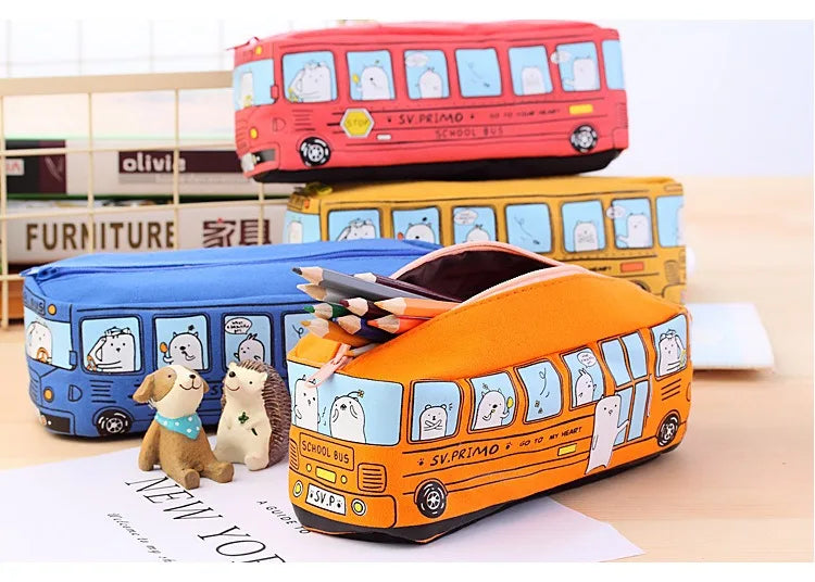 1PCS Creative Large Capacity Student Bus Cartoon Car Pencil Bag Office Culture and Educational Supplies