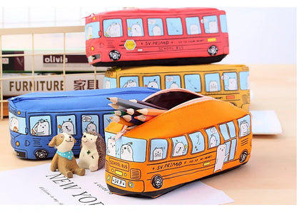 1PCS Creative Large Capacity Student Bus Cartoon Car Pencil Bag Office Culture and Educational Supplies