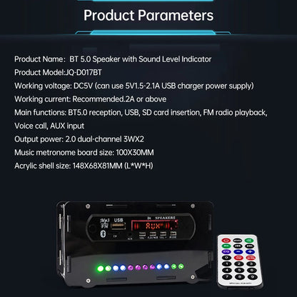 FM Radio DIY Electronics Kit Bluetooth 5.0-Compatible Speaker with Voice-activated Level Indicator DIY Electronics Kit