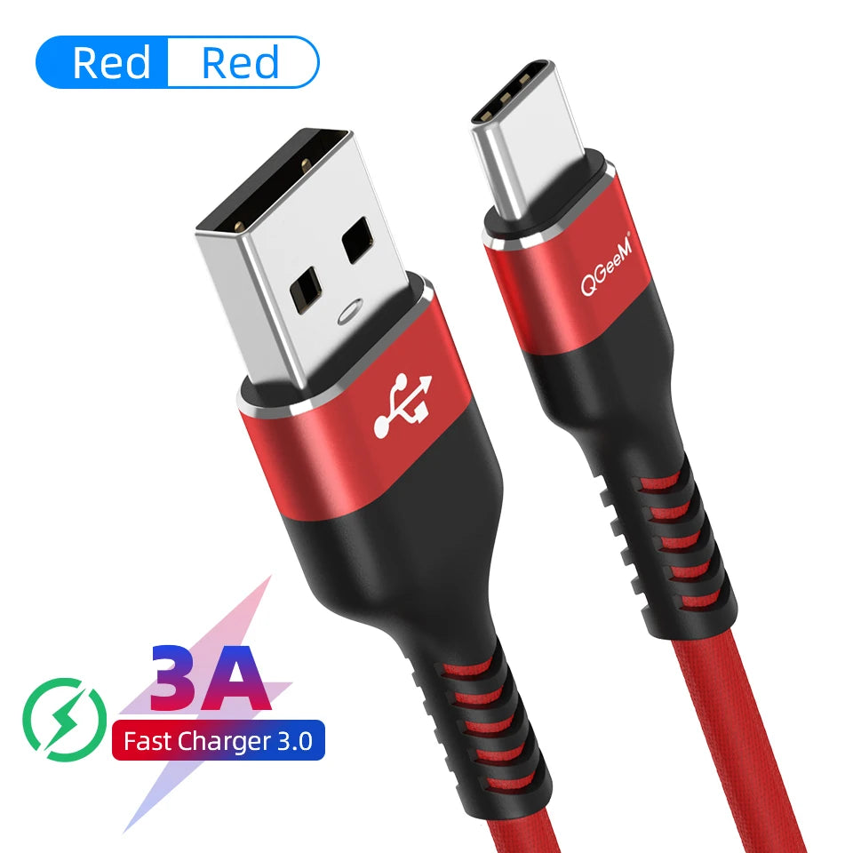 QGeeM 3A USB C Cable USB Type C Cable for Xiaomi OPPO Realme Poco Oneplus Redmi Phone Charger Fast Charge Charger Type C Cable