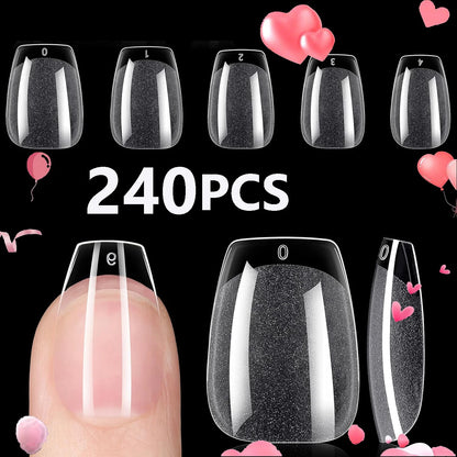 240PCS Short Almond Nail Tips Soft Gel Pre-Shaped Acrylic Nail Tips Half Matte Full Cover Nail Tips Clear Gelly Press on Nail