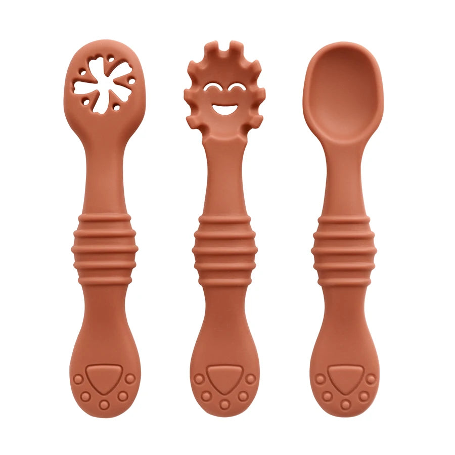 3Pcs/Set Mother Kids Baby Silicone Spoon Fork Bebeb Feeding Food Baby Stuff Toddler Learn To Eat Training Baby Items