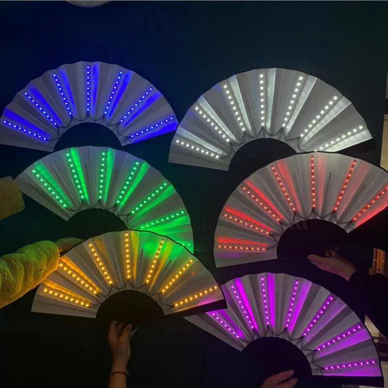 Bar FaninsGlowing Disco Fan Trendy Electronic Music Festival Party Performance Prop Flashing Folding Fan