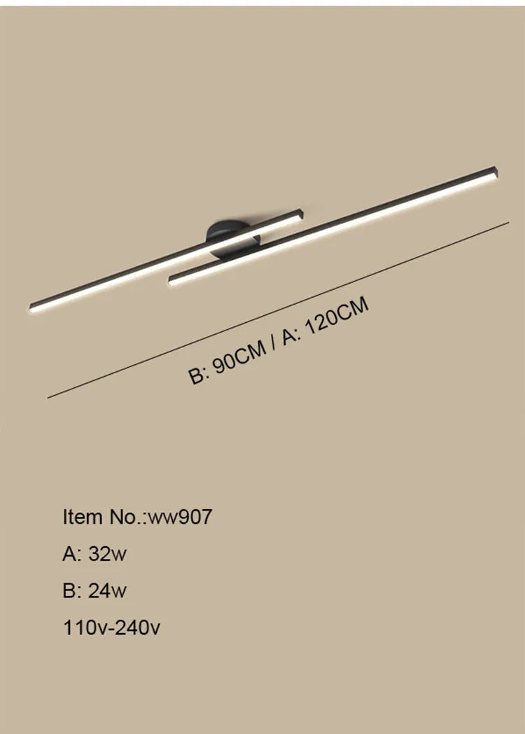 Long Aluminium LED Ceiling Light Modern Creative Design Ceiling Lamp Indoor Lighting Fixture Hallway Balcony Aisle Office Lustre