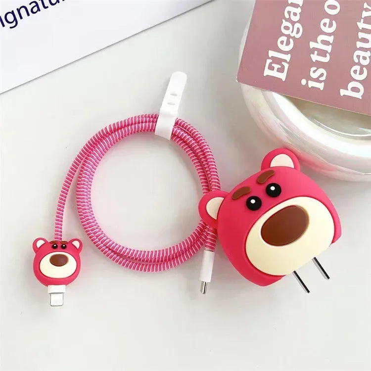 4Pcs Set Cable Protector for iPhone / iPad 18W/20W Charger Protector Case 3D Cartoon Cable Management Phone Wire Cord Organizers
