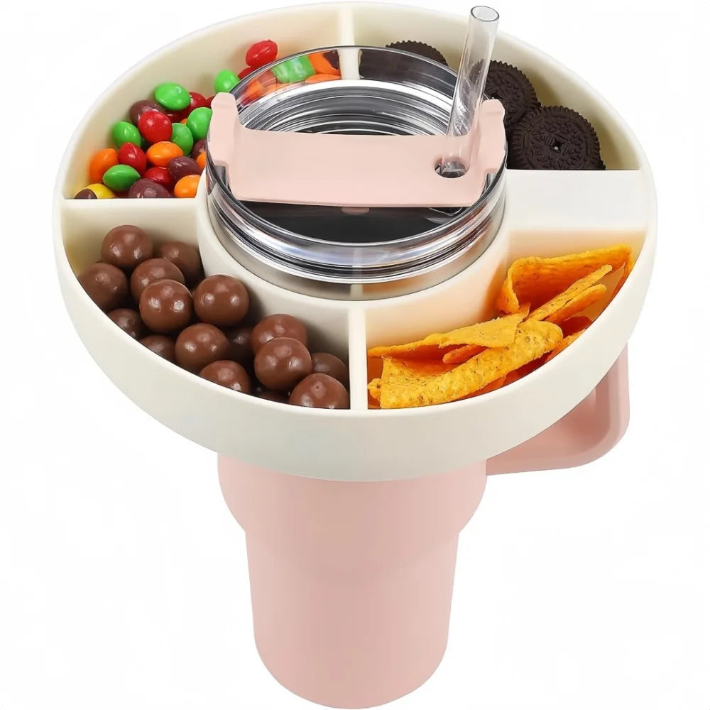 Bingba Cup Silicone Snack Platter 40oz Plastic Fast Food Plate with 4 Compartments for Outdoor Picnic Snack Holder Combination