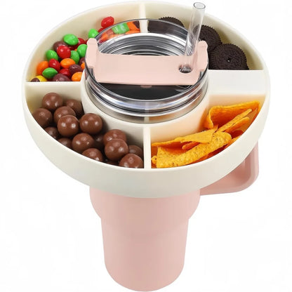 Bingba Cup Silicone Snack Platter 40oz Plastic Fast Food Plate with 4 Compartments for Outdoor Picnic Snack Holder Combination