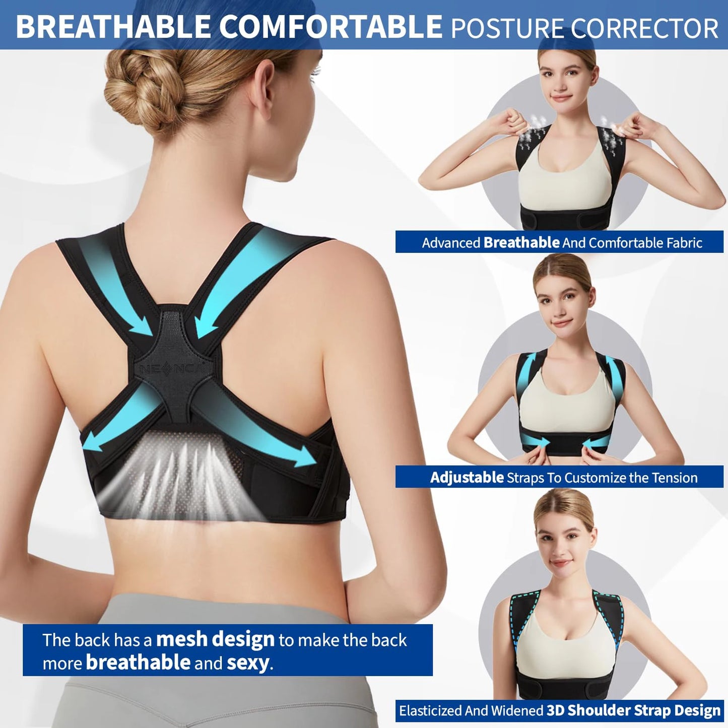 NEENCA Posture Corrector for Back Support Adjustable Shoulder Posture Brace for Men and Women