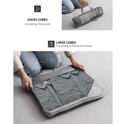 Portable Compression Packing Cubes Compressible Large Capacity Luggage Storage Bags Set Expandable Mesh