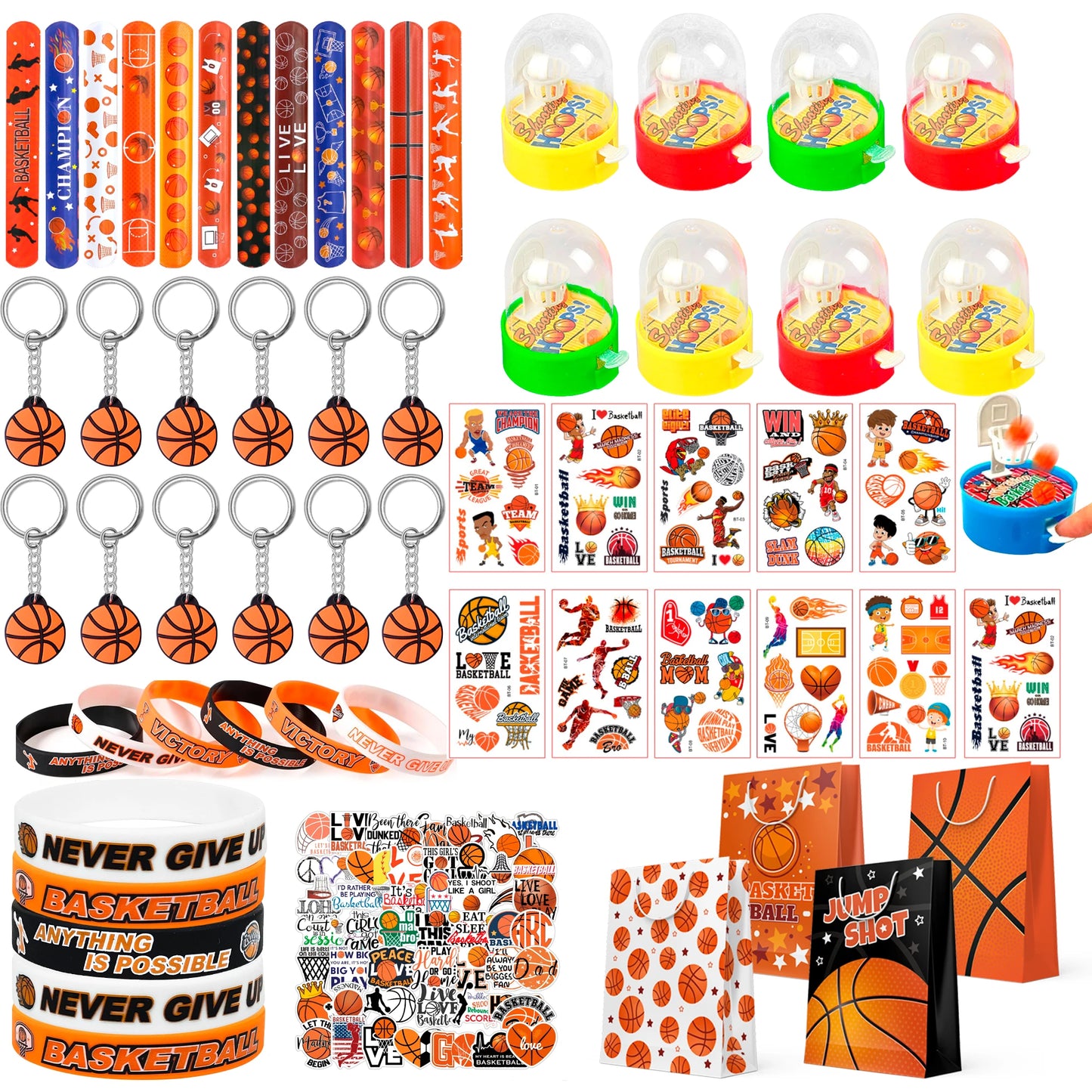 Basketball Party Favors,122pcs Basketball Themed Birthday Party Favors - Basketball Party Keychain Gift Bags Slap Bracelets