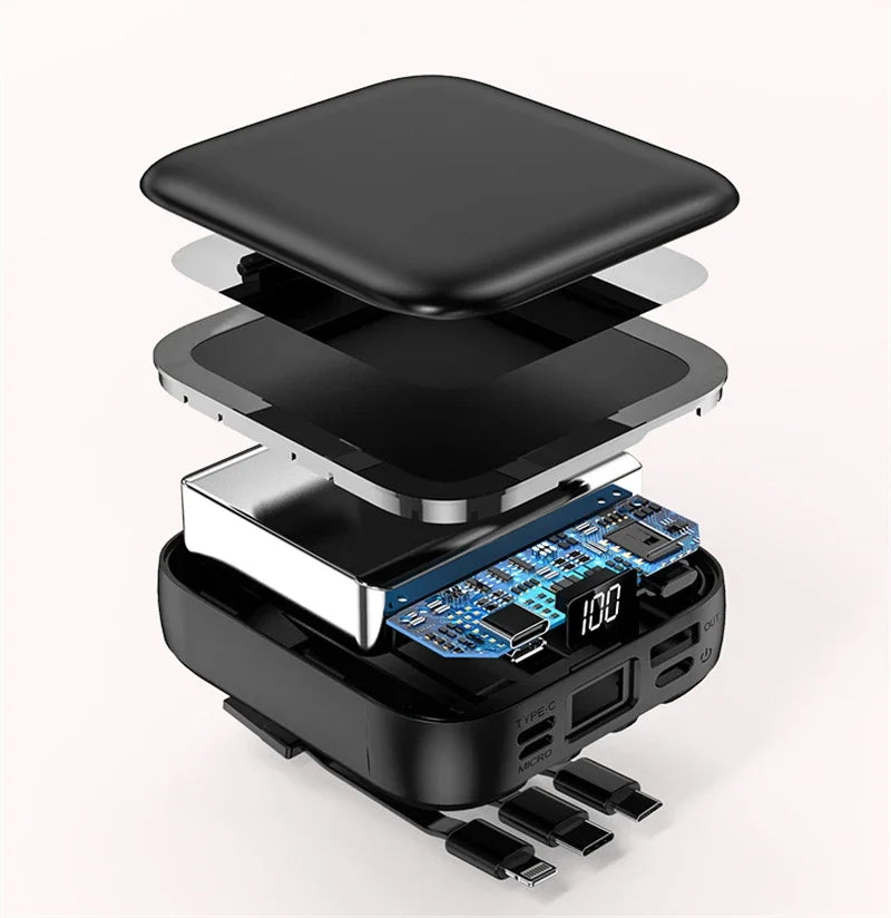 New Mini power bank 20000mAh with makeup mirror, fast charging, portable charger, power bank with cable, mobile phone power bank